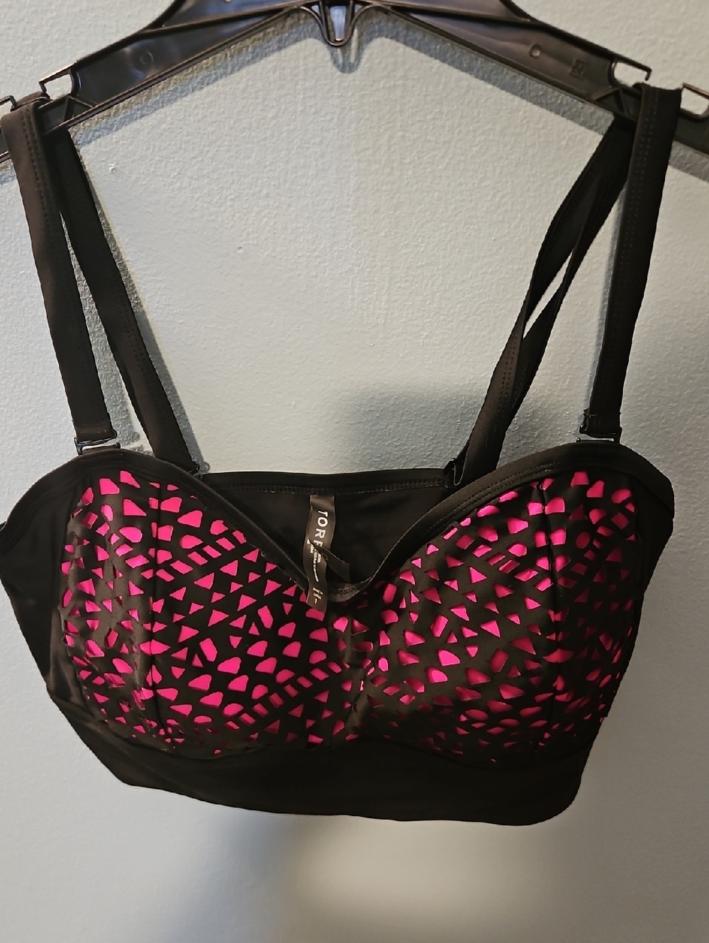 Torrid Black and Hot Pink Cutout Swim Top